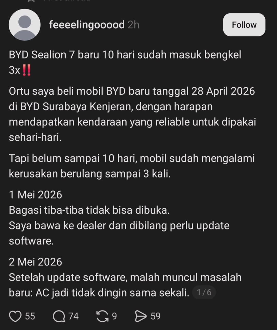 Keluhan BYD Sealion 7 di Thread
