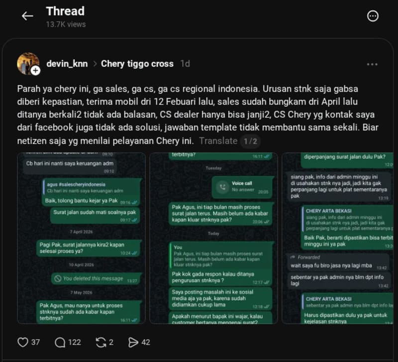 Keluhan Konsumen Chery