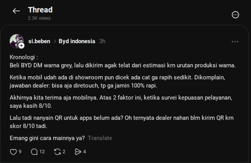 Keluhan Konsumen BYD Indonesia