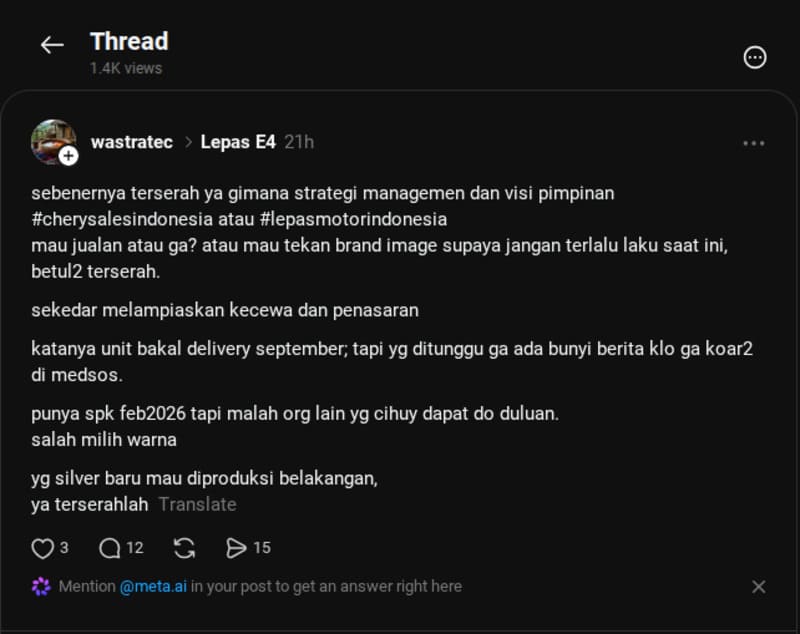 Keluhan Konsumen Lepas E4