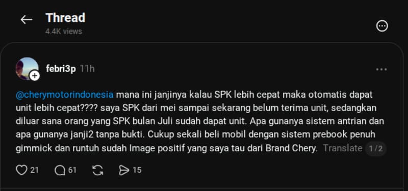 Keluhan Konsumen Chery Q