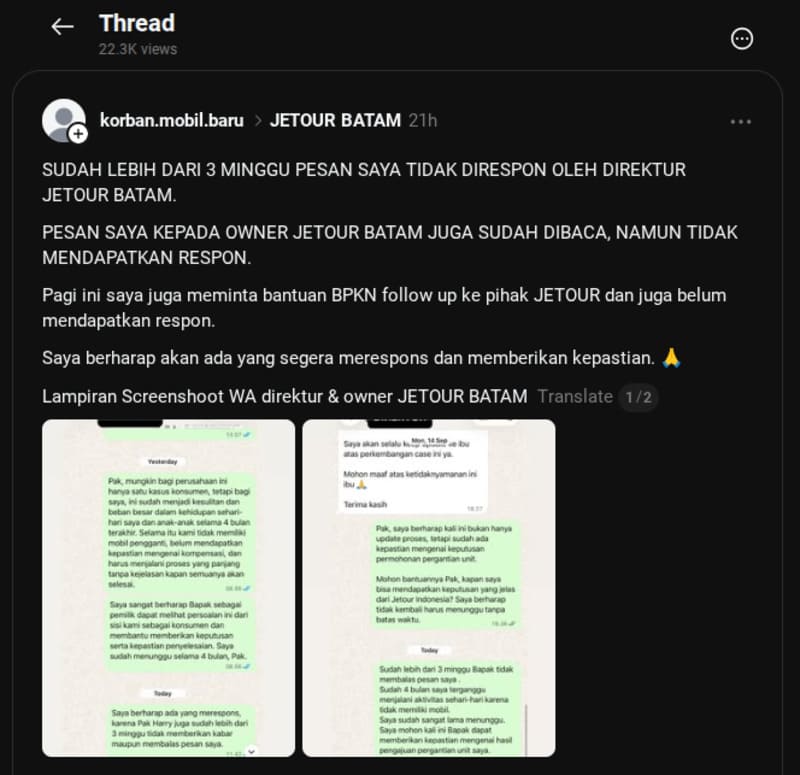 Keluhan Konsumen Jetour